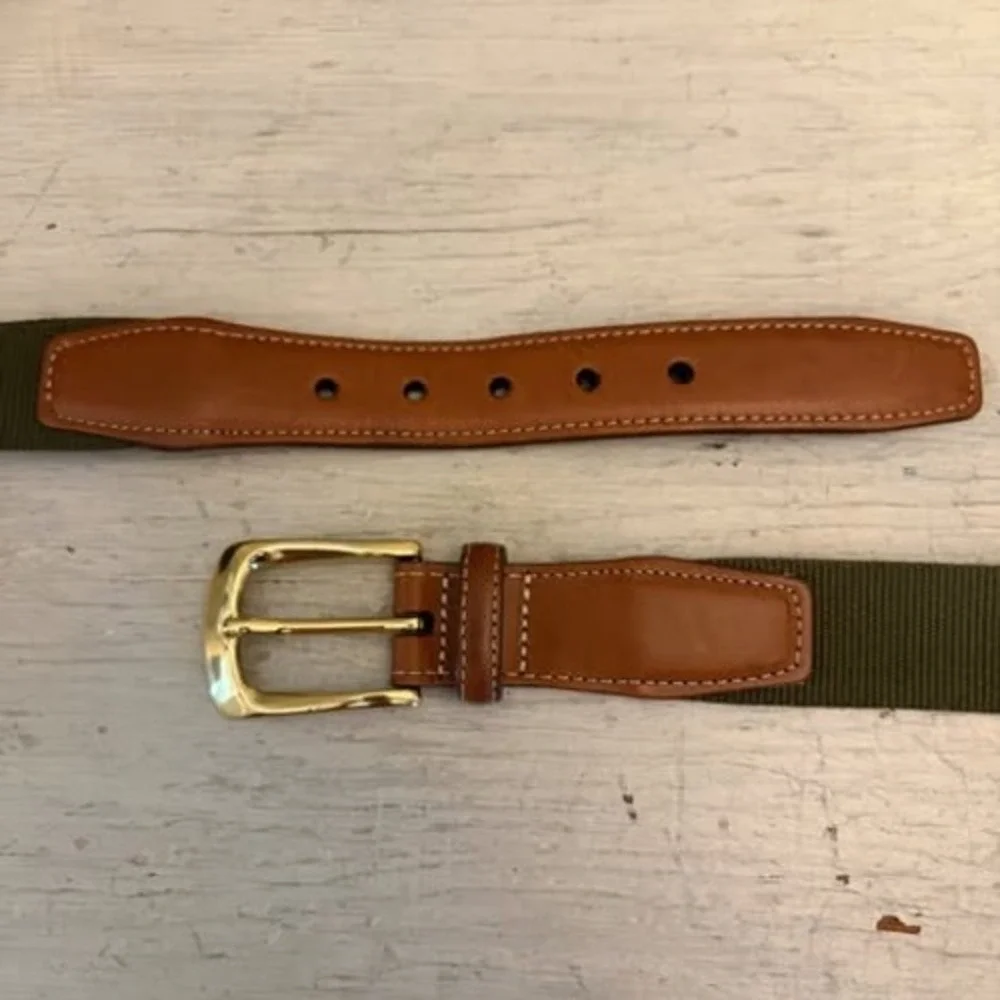 Torino Men's‎ Forest Green Surcingle Belt w/ Brown Leather Trim 52-55